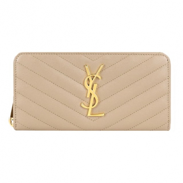 【YSL】MONOGRAM系列 V字縫線魚子醬牛皮金屬LOGO拉鍊手拿長夾 ★19cm*9.5cm*2.5cm★